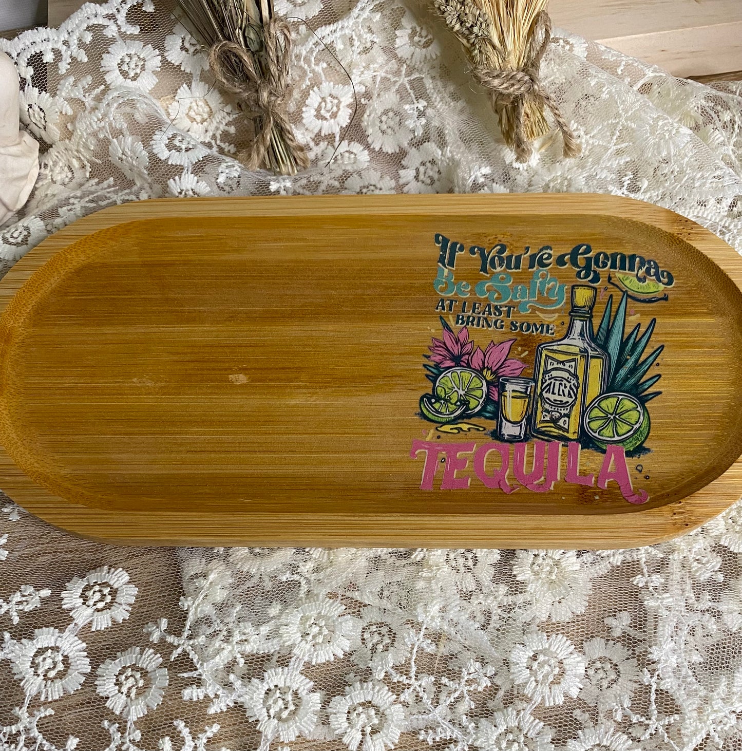 Petit plateau ovale bois décoré