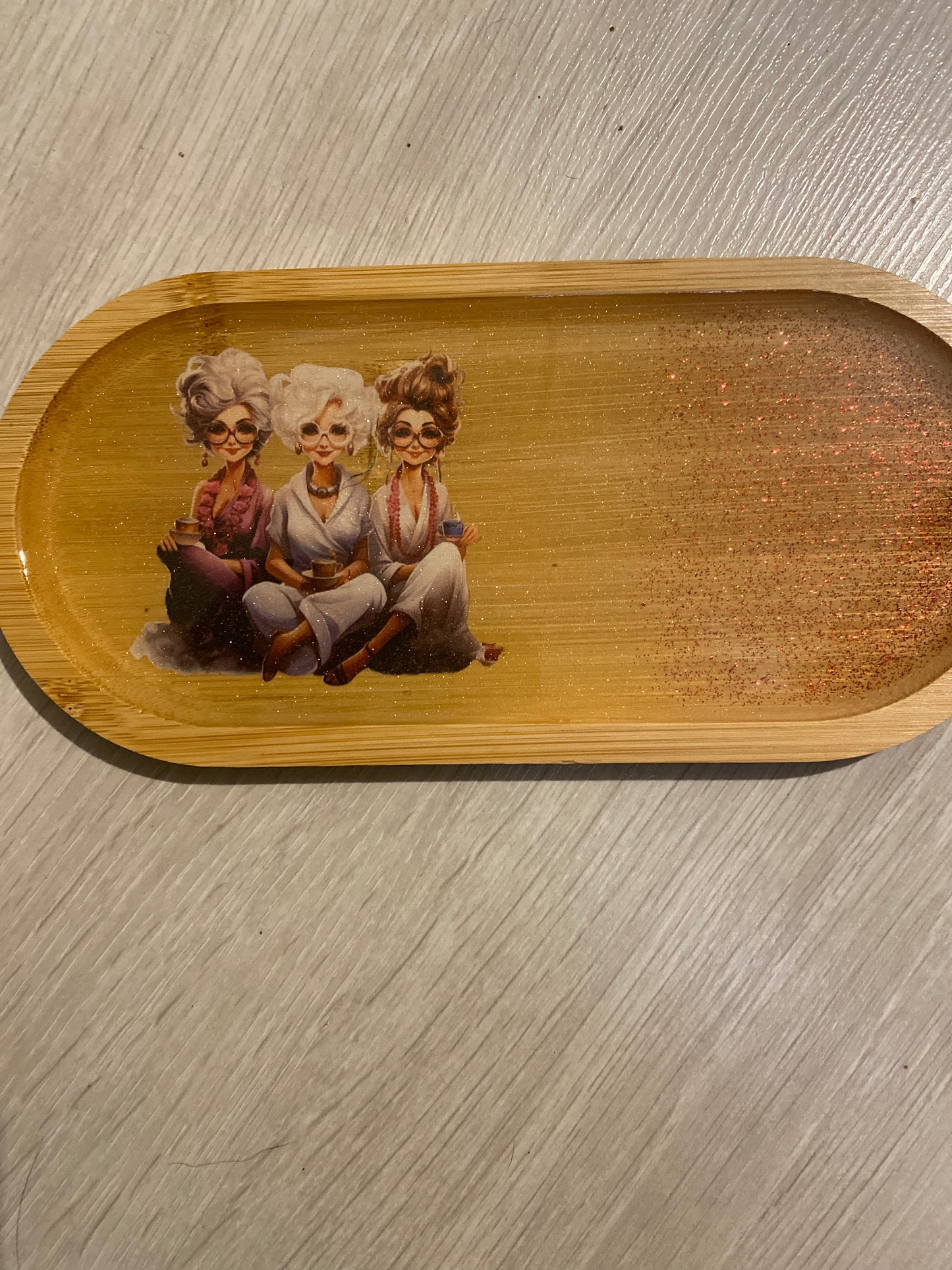 Petit plateau ovale bois décoré