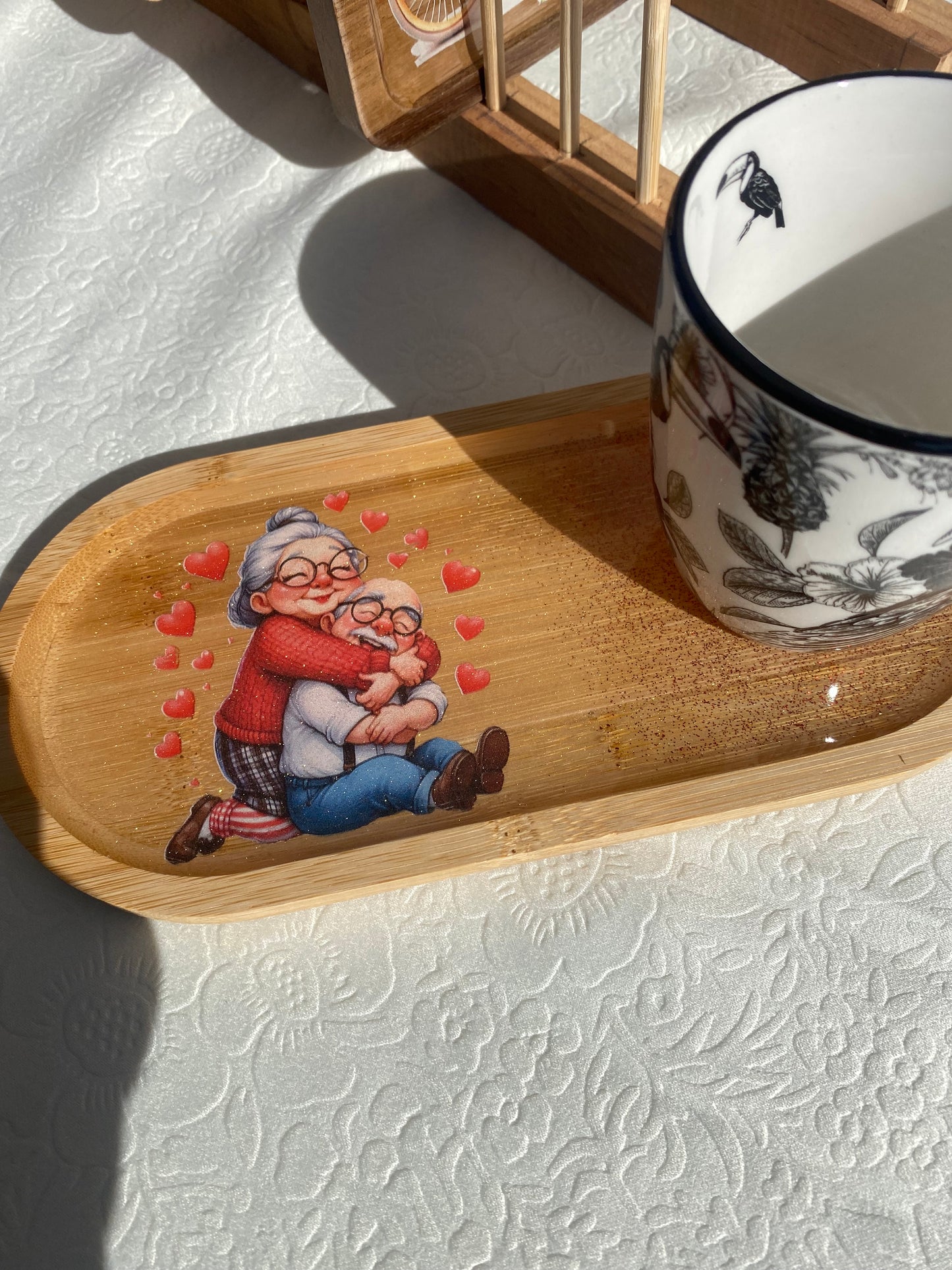 Petit plateau ovale bois décoré