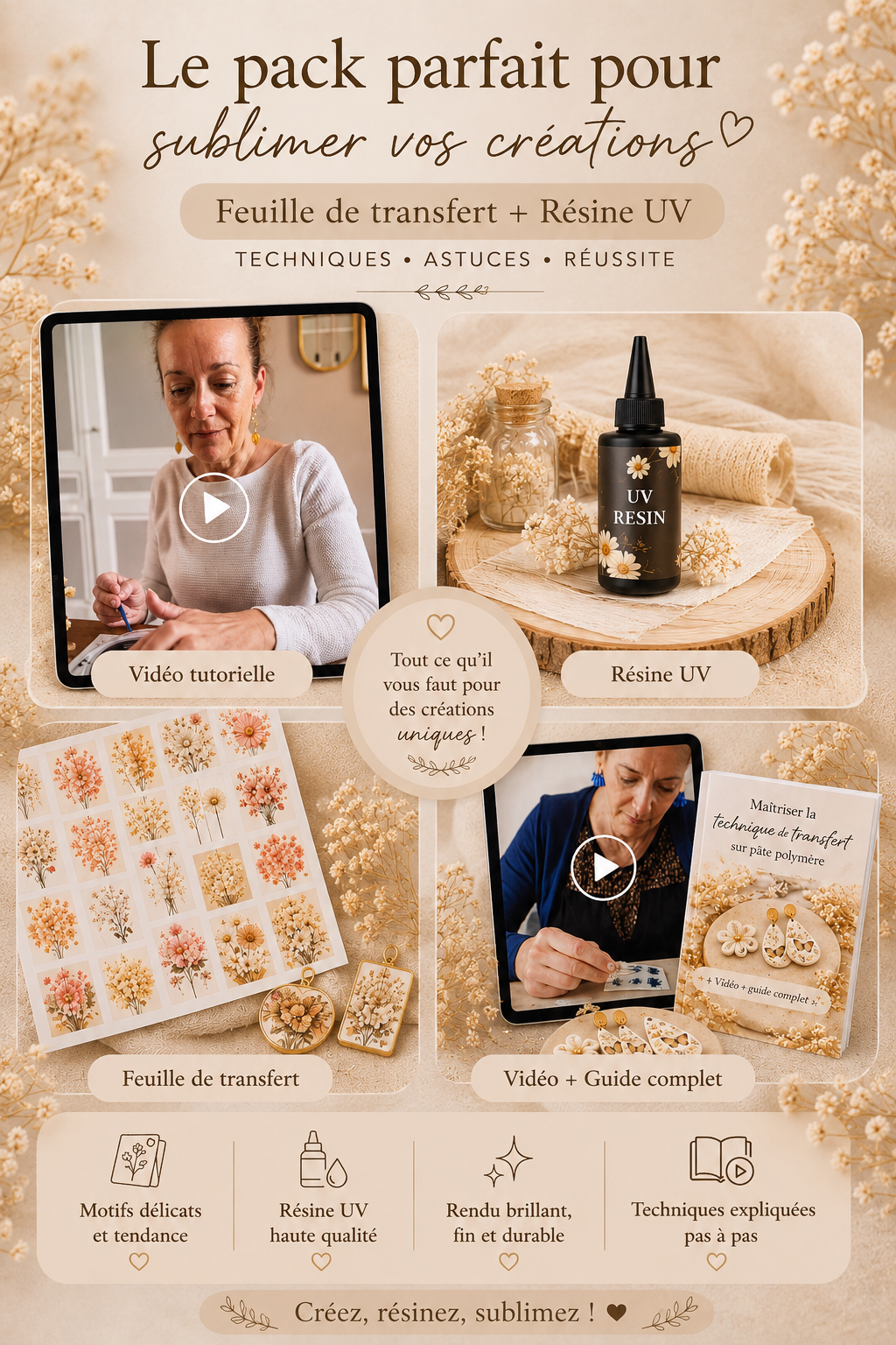 Pack complet — Feuille de transfert + Résine UV